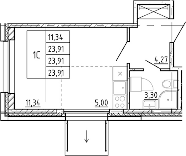 Квартира студия 23.91 м², 2/12 эт., ЖК «Полис Новоселье»